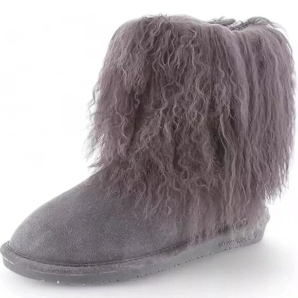 Bearpaw Boo Gray Shearling Wool Line Curly Lamb Fur Mongolian Sherpa Boots 8 - Picture 2 of 8